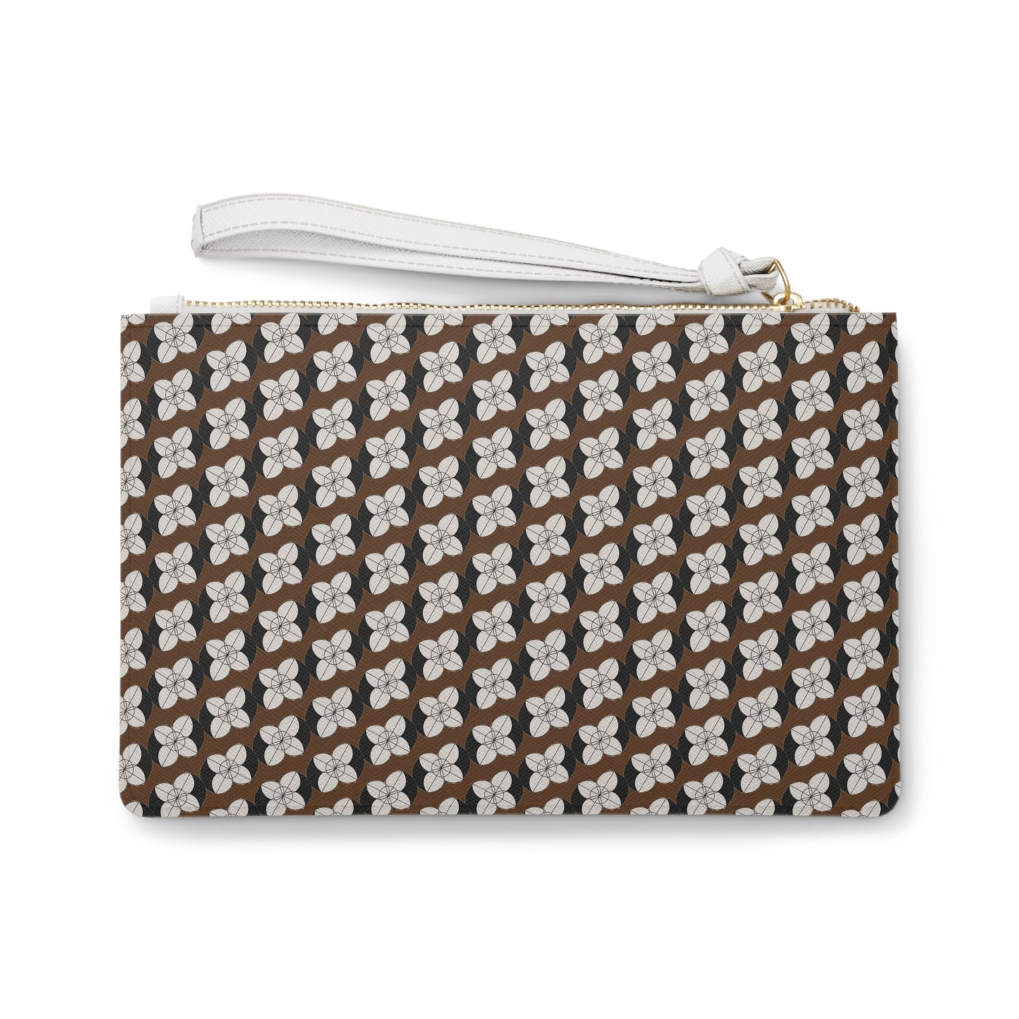 Floral Geometric Clutch Bag — Brown Retro Blossom Wristlet