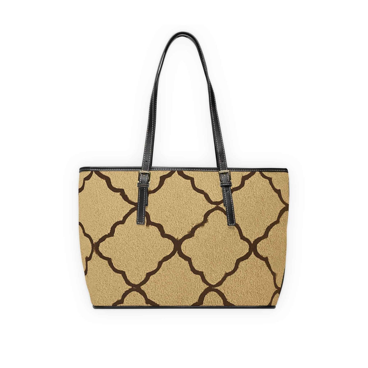 Monogram PU Leather Shoulder Bag — Taupe Moroccan Trellis Pattern