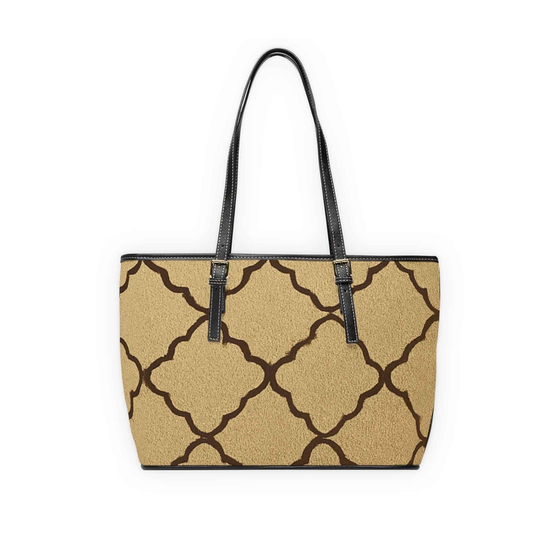 Monogram PU Leather Shoulder Bag — Taupe Moroccan Trellis Pattern