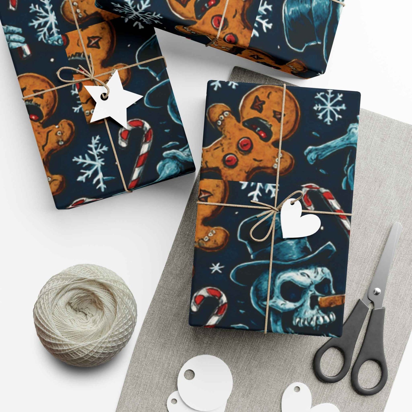 Wrapping Paper — Dark Holiday Gingerbread & Candy Cane Pattern