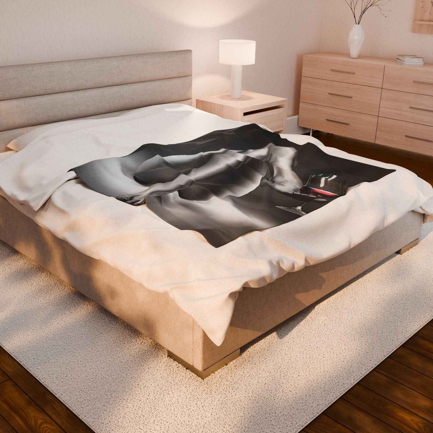 Nude Legs with Wine Glass Velveteen Plush Blanket | Noir Photo Throw