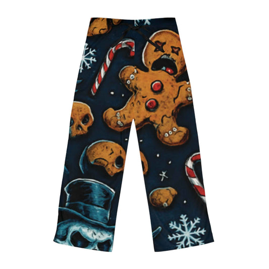 Holiday Horror Pajama Pants — Skeleton Snowman & Gingerbread Print