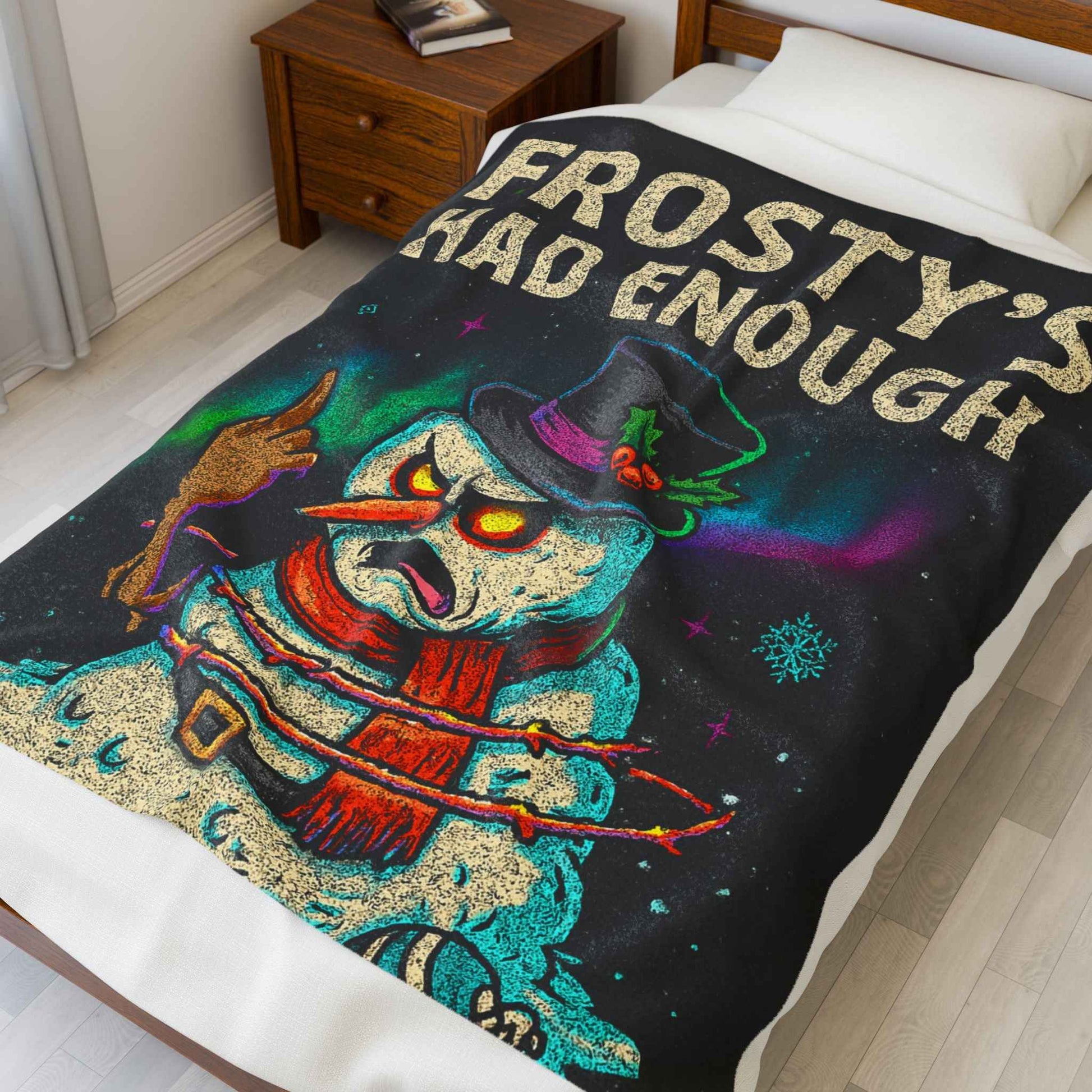 Velveteen Plush Blanket — "Frostys Had It" Cozy Holiday Throw