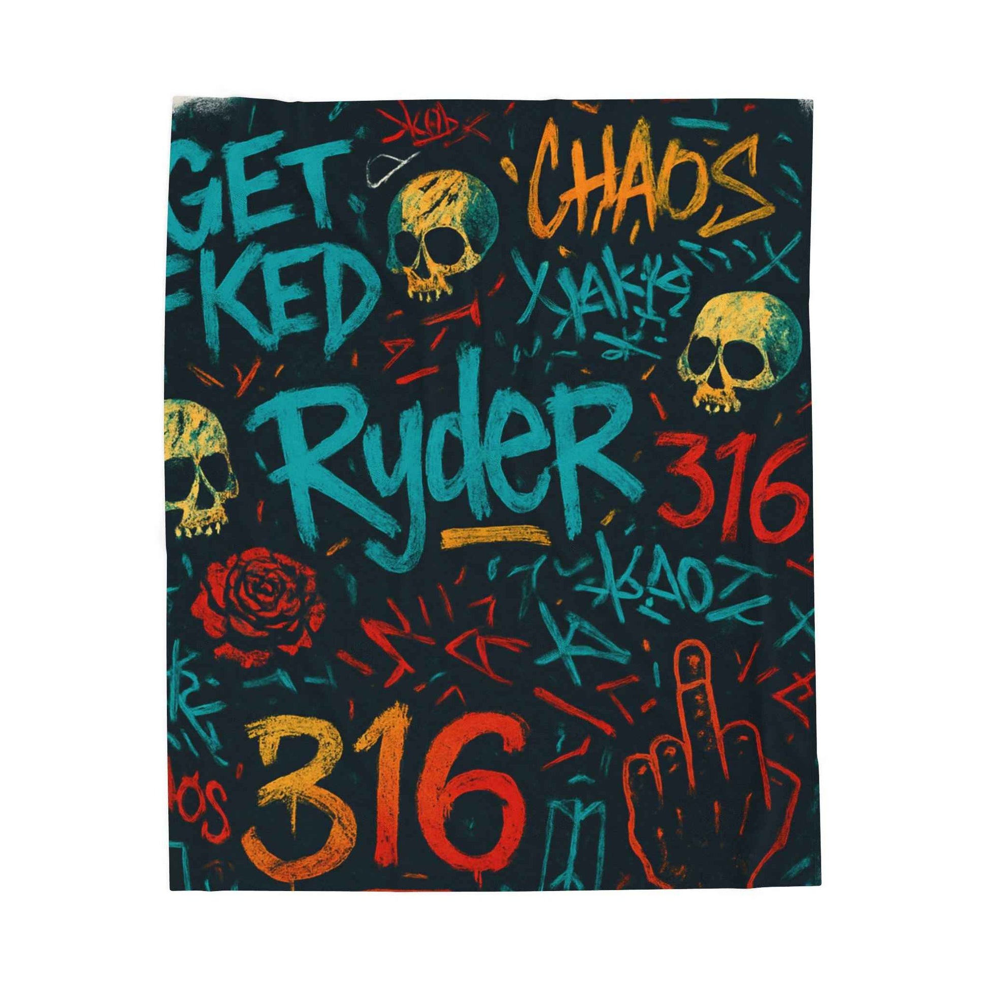 Graffiti Skull Ryder 316 Velveteen Blanket | Street Art Skull Rose Chaos