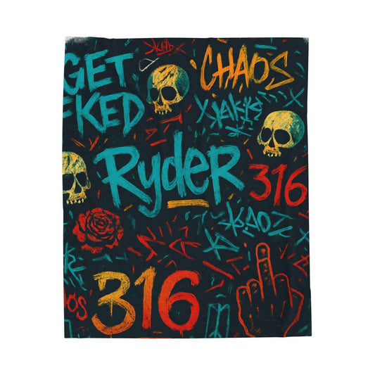 Graffiti Skull Ryder 316 Velveteen Blanket | Street Art Skull Rose Chaos