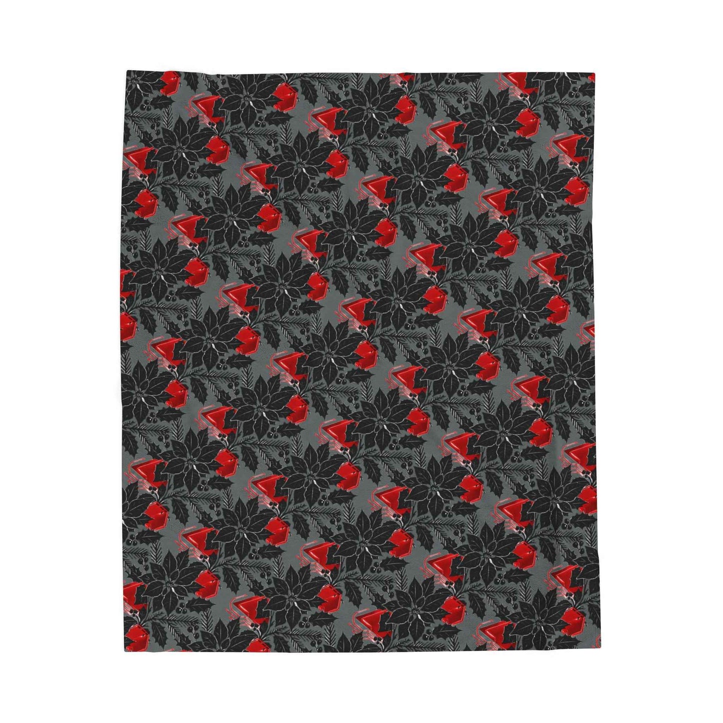 Plush Blanket — Black & Red Poinsettia Holiday Velveteen Throw