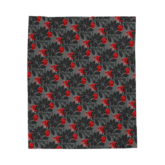Plush Blanket — Black & Red Poinsettia Holiday Velveteen Throw