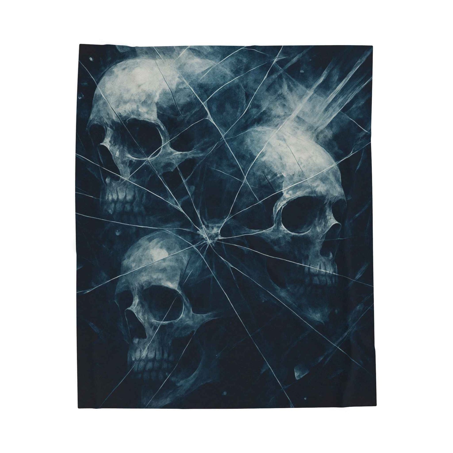 Skull Trio Spiderweb Throw Blanket | Dark Gothic Velveteen Plush