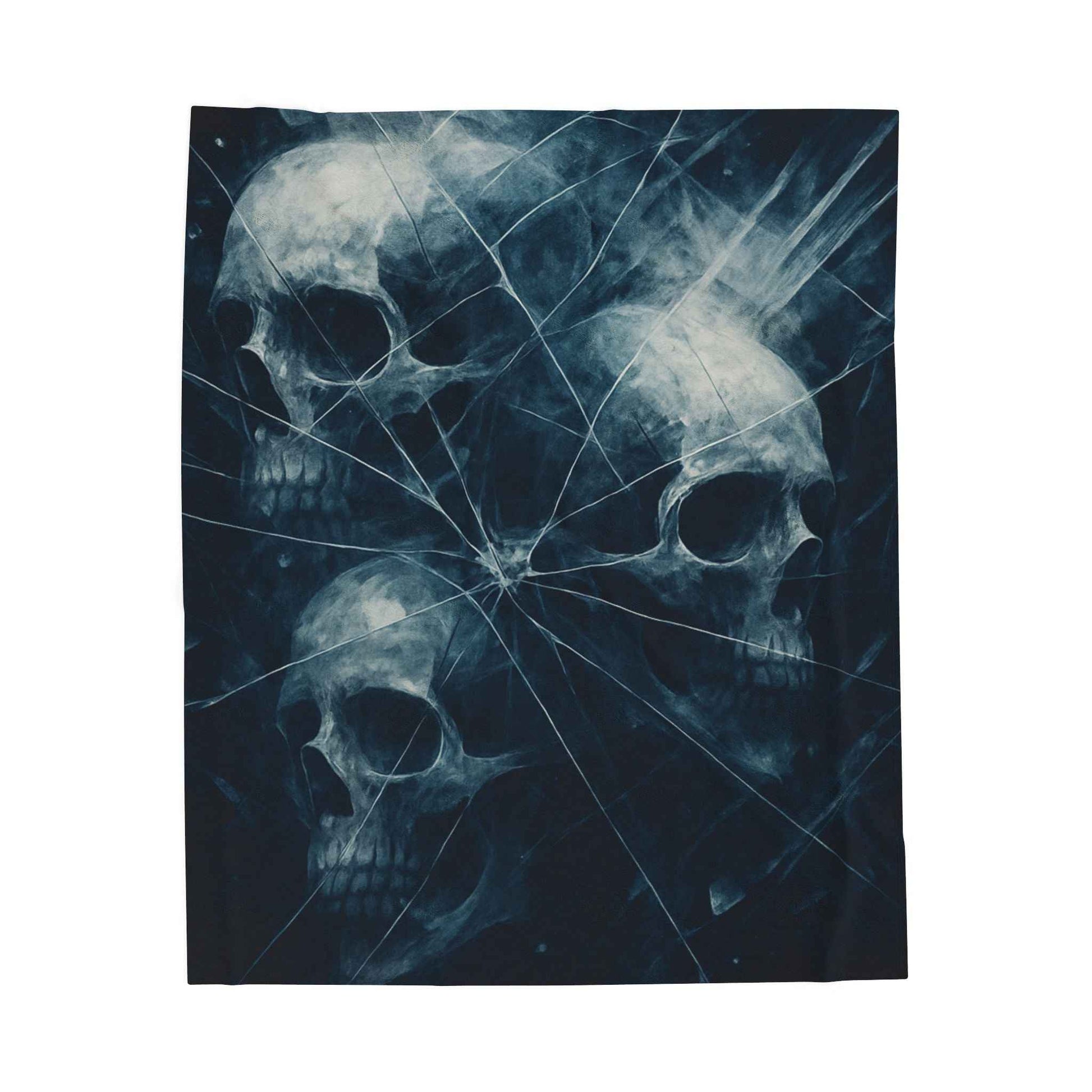 Skull Trio Spiderweb Throw Blanket | Dark Gothic Velveteen Plush