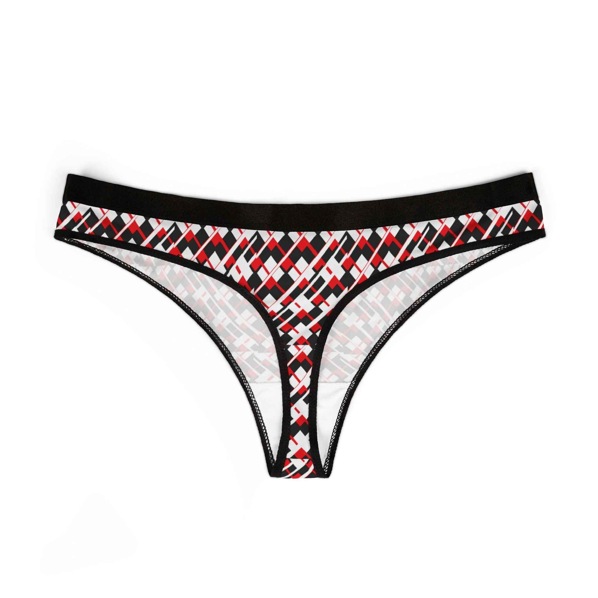 Women’s Geometric Red & Black Thong — Seamless Printed Lingerie