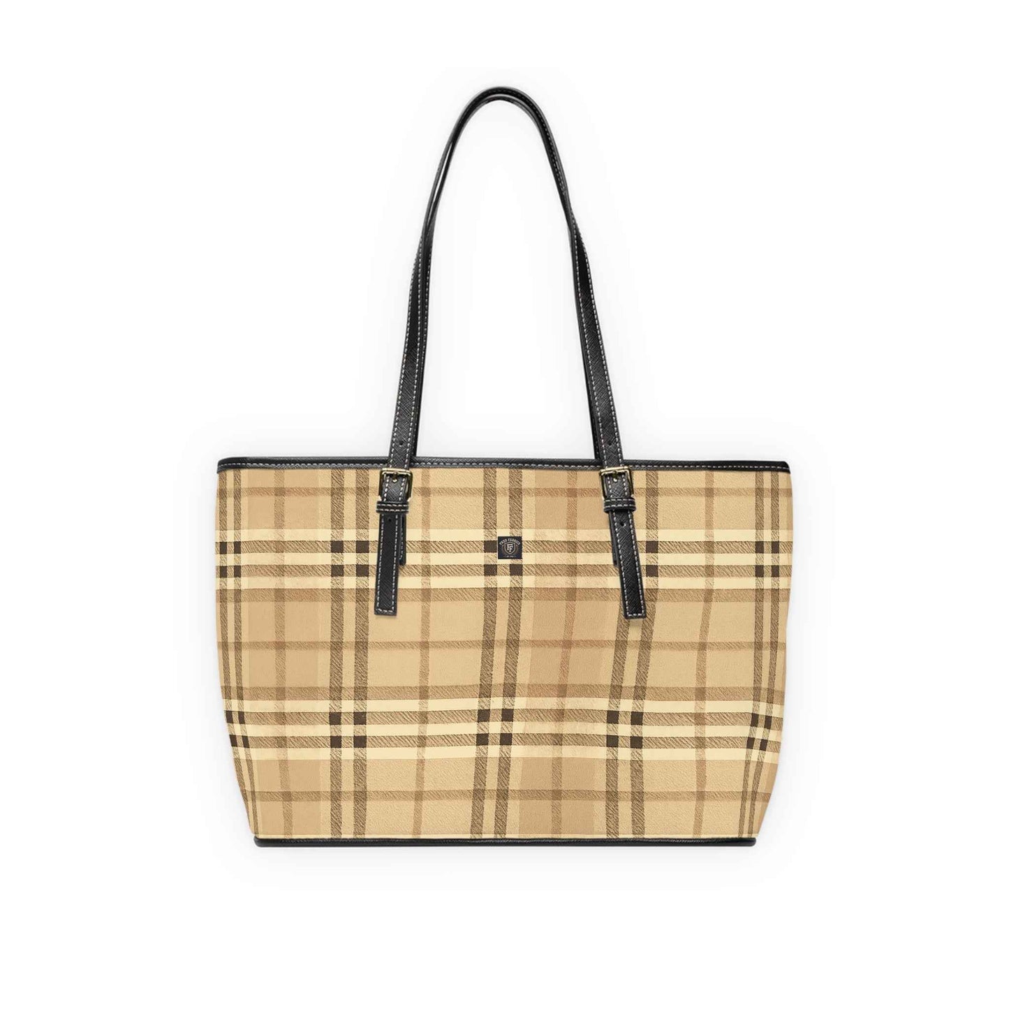 Beige Plaid PU Leather Shoulder Bag – Classic Check Tote