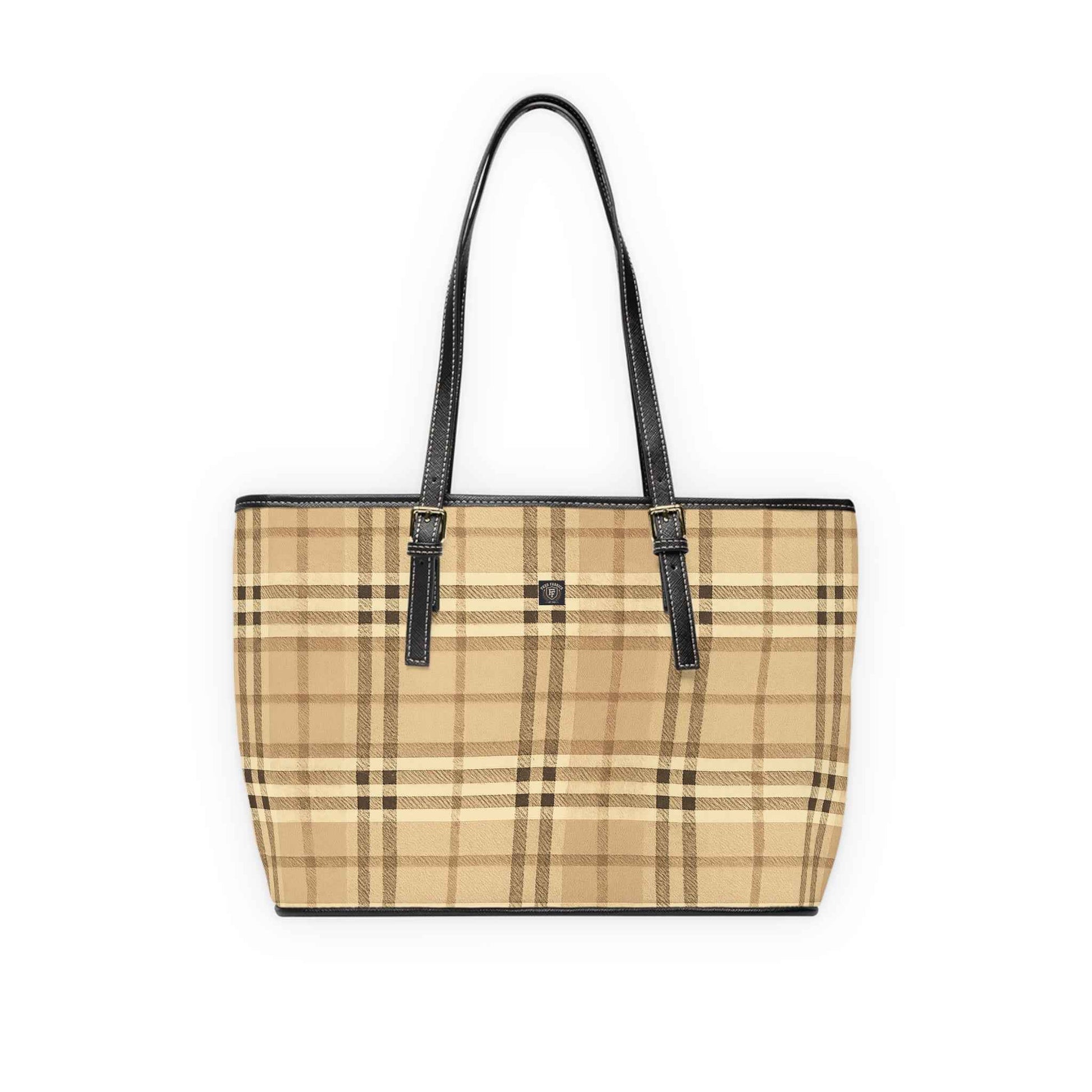 Beige Plaid PU Leather Shoulder Bag – Classic Check Tote