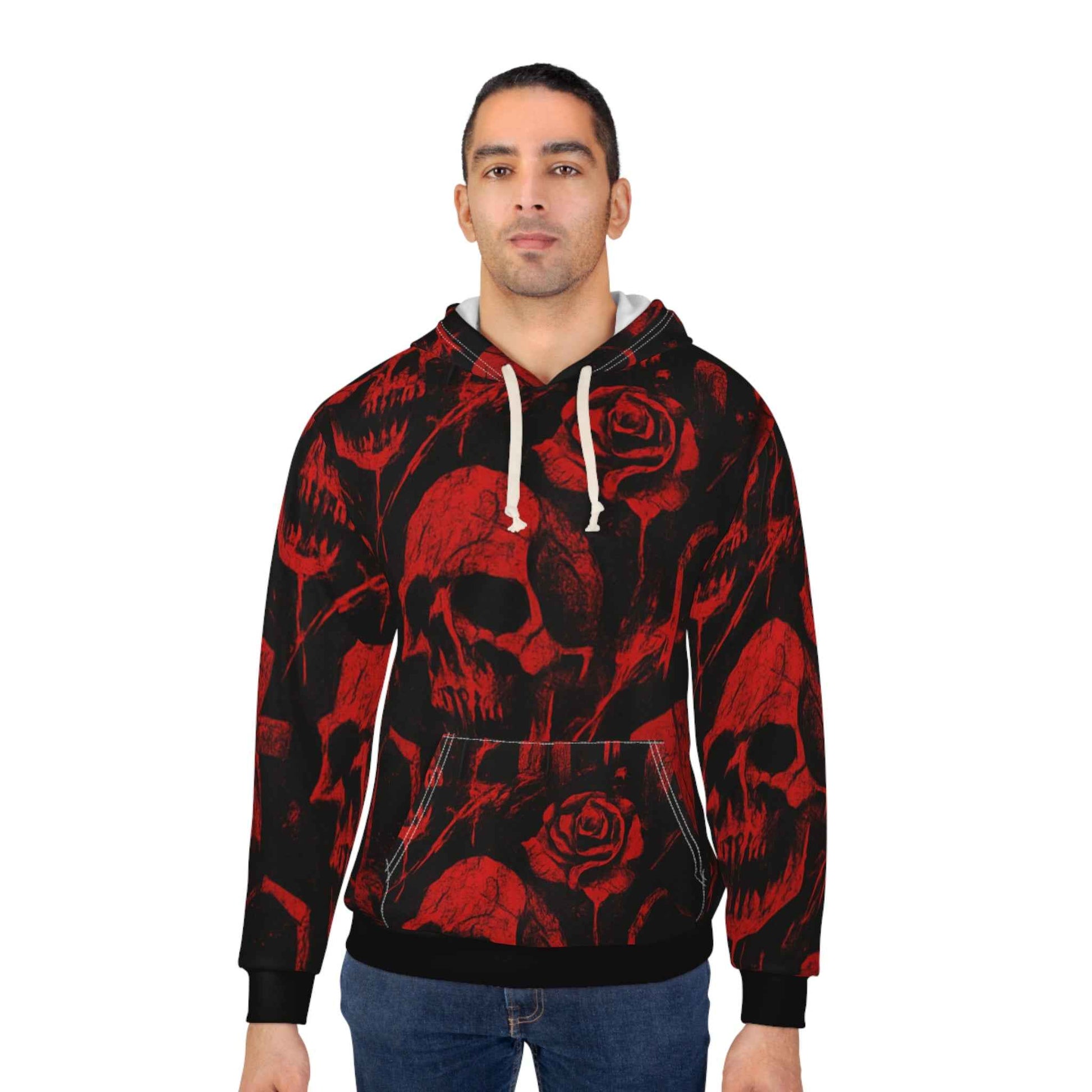 Skull & Rose Hoodie — Gothic Red Skull Pullover