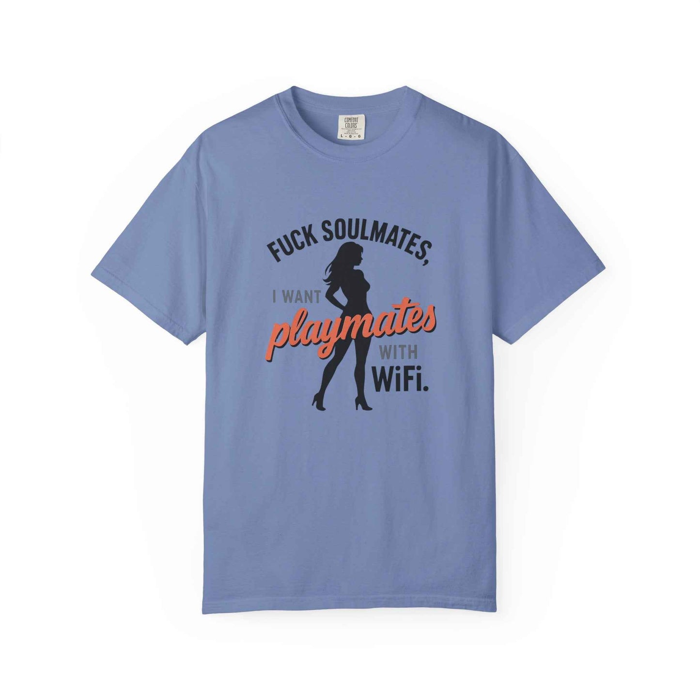 Playmates With WiFi T-Shirt — Funny Graphic Tee with 'Fuck Soulmates, I Want Playmates With WiFi'