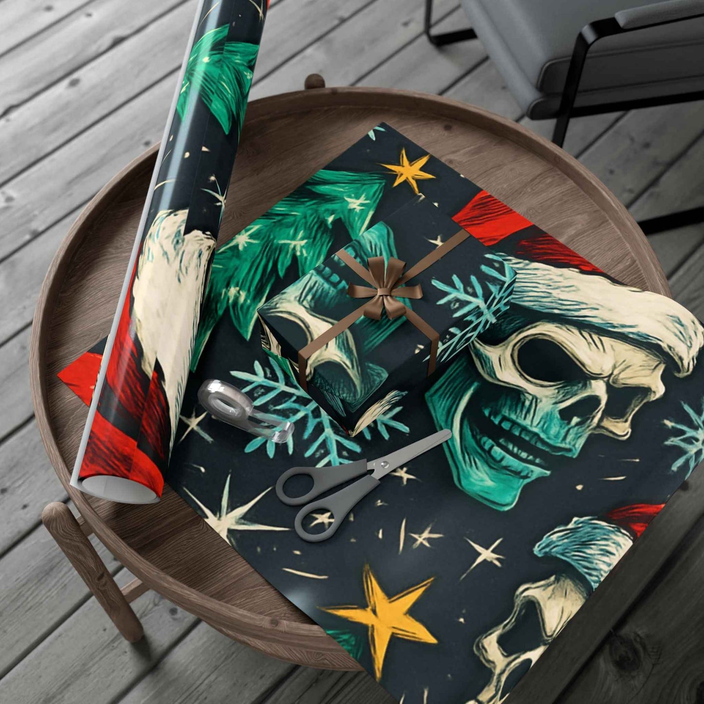 Skulls & Santa Christmas Gift Wrap Paper