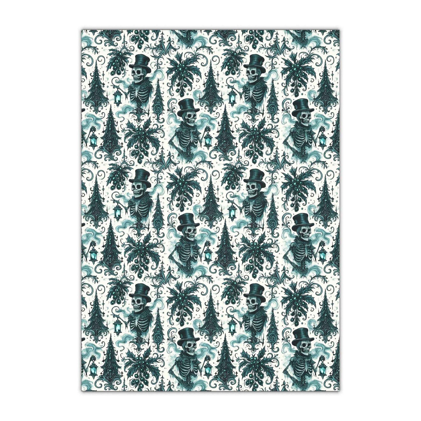 Skeleton Victorian Damask Gift Wrapping Paper Sheet — Gothic Holiday Wrap