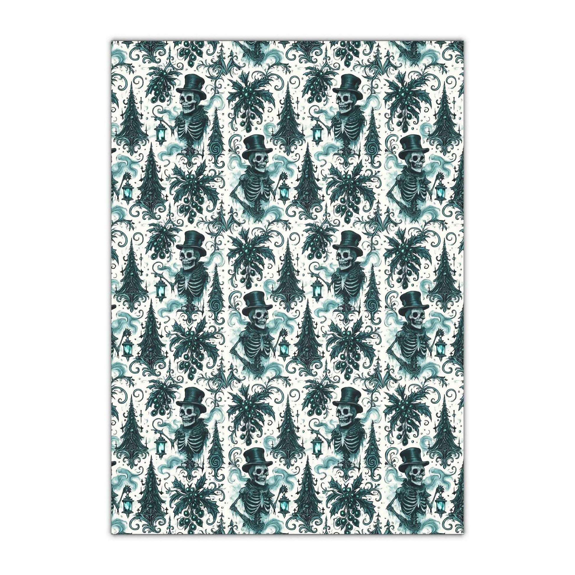 Skeleton Victorian Damask Gift Wrapping Paper Sheet — Gothic Holiday Wrap