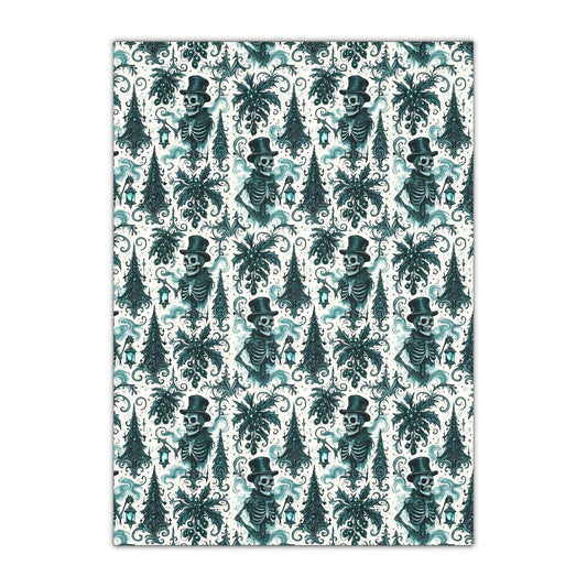 Skeleton Victorian Damask Gift Wrapping Paper Sheet — Gothic Holiday Wrap