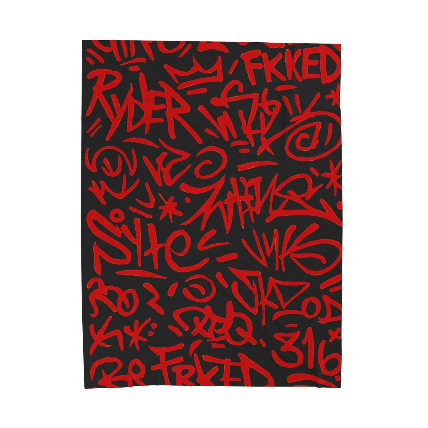 Red Graffiti Script Velveteen Plush Blanket | Urban Street Art Throw
