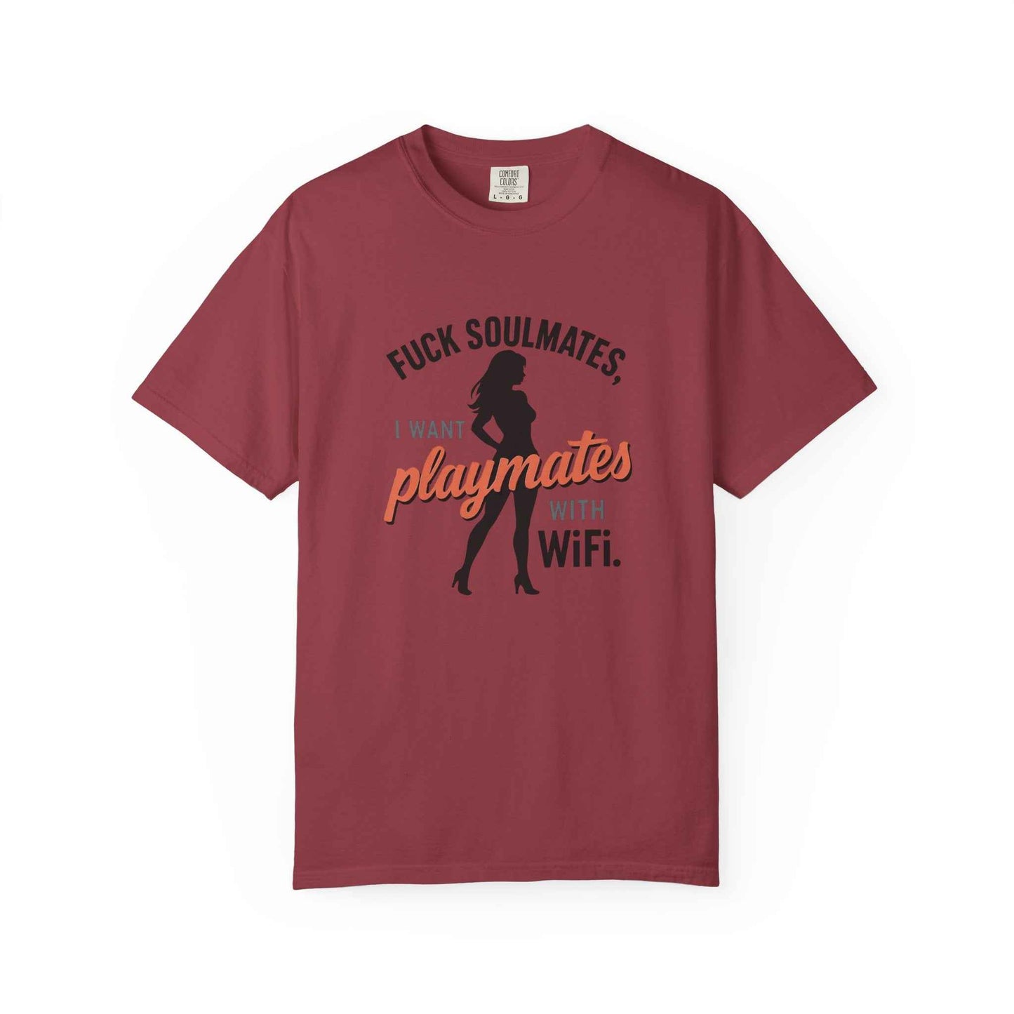 Playmates With WiFi T-Shirt — Funny Graphic Tee with 'Fuck Soulmates, I Want Playmates With WiFi'