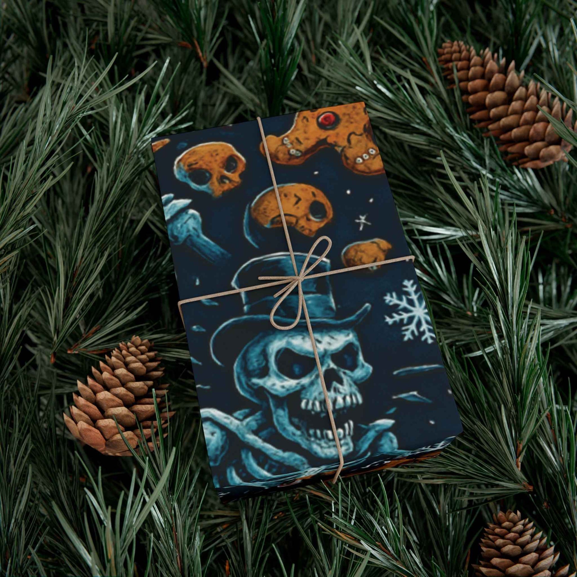 Wrapping Paper — Dark Holiday Gingerbread & Candy Cane Pattern