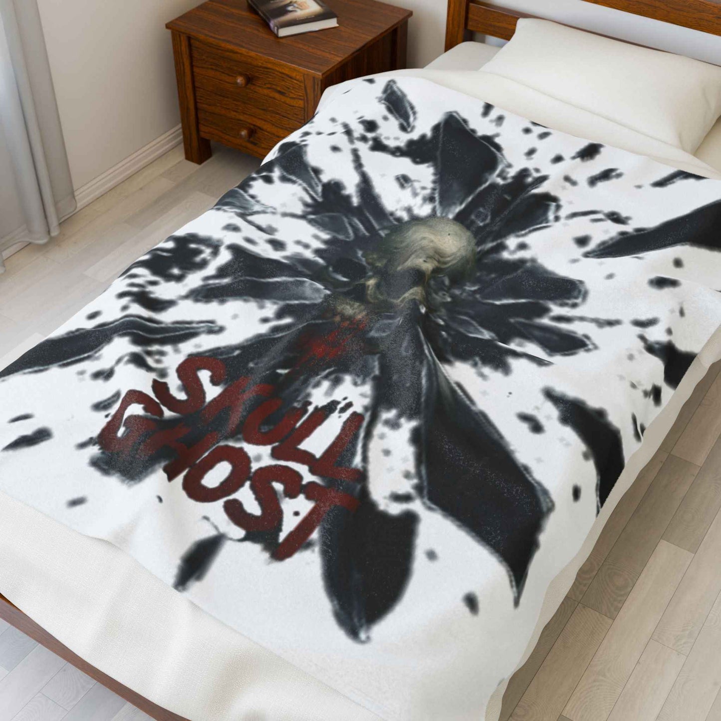 Black Ink Splash Velveteen Plush Blanket | Abstract Paint Splatter