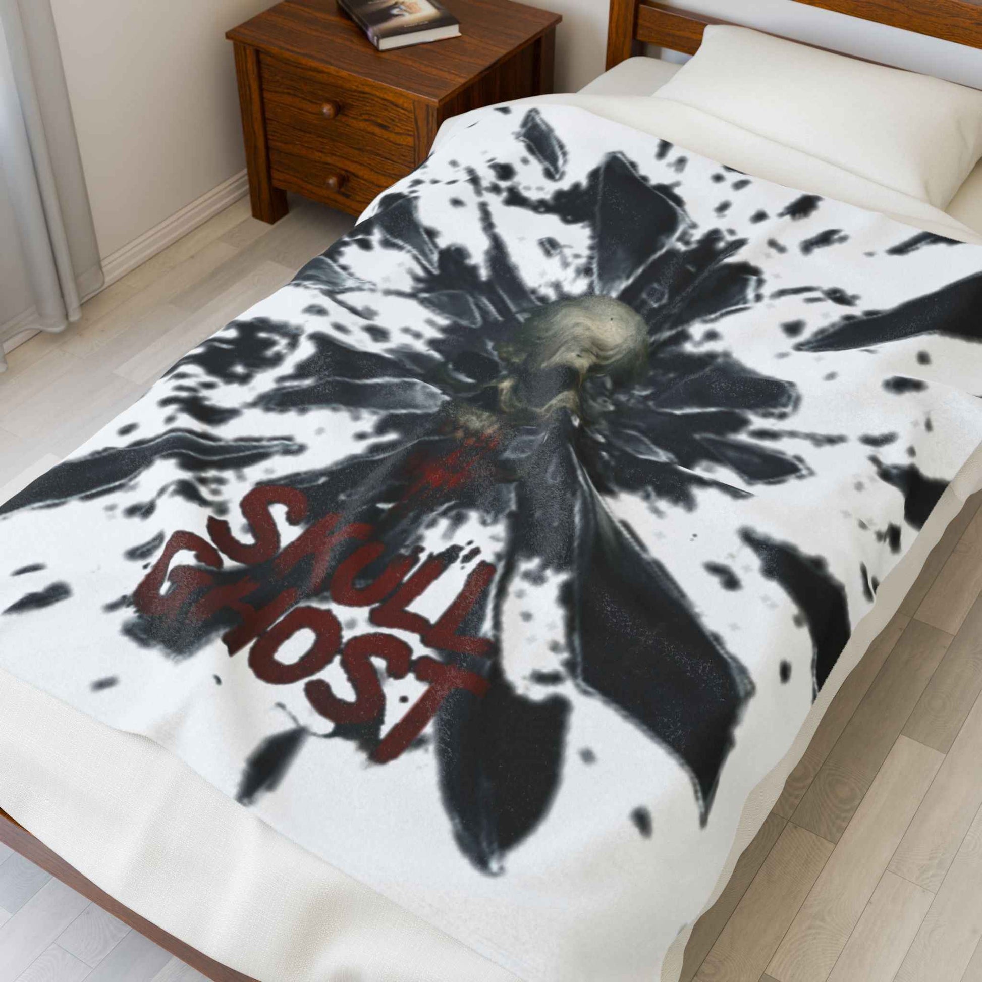Black Ink Splash Velveteen Plush Blanket | Abstract Paint Splatter