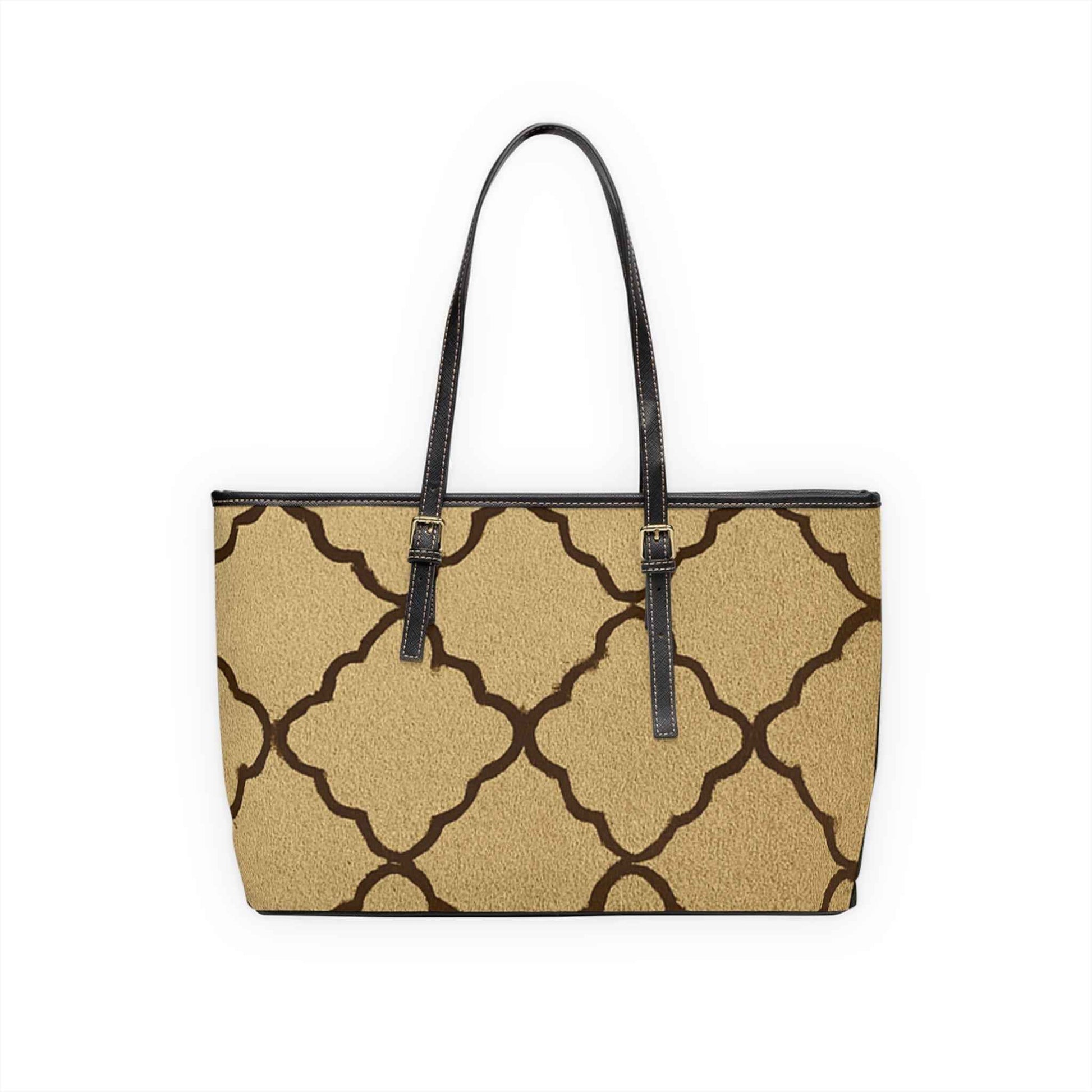 Monogram PU Leather Shoulder Bag — Taupe Moroccan Trellis Pattern