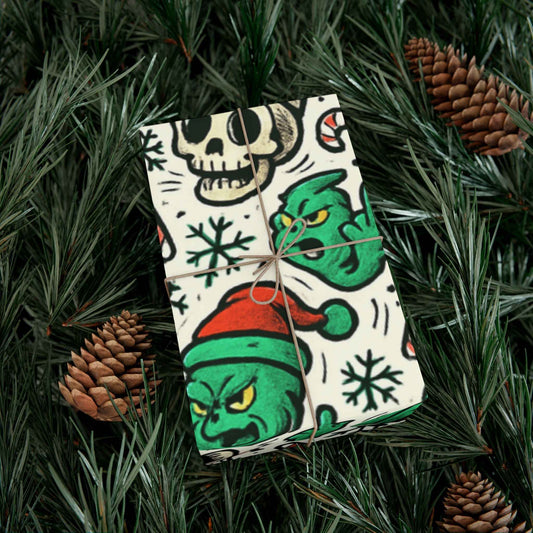 Holiday Wrapping Paper Roll — Vintage Grinch Candy Cane & Snowflake Gift Wrap