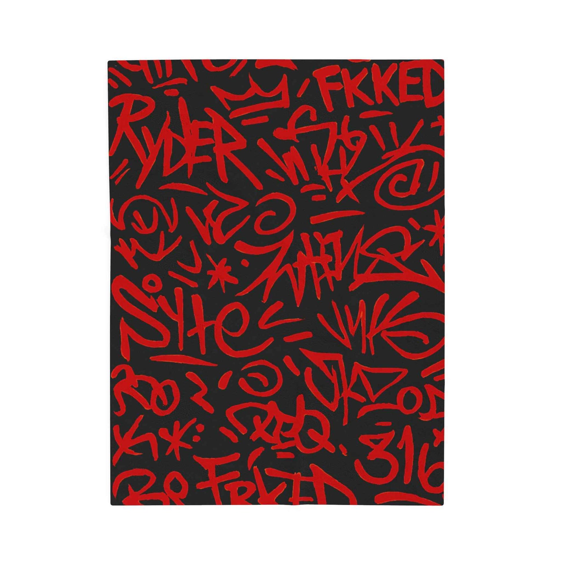 Red Graffiti Script Velveteen Plush Blanket | Urban Street Art Throw
