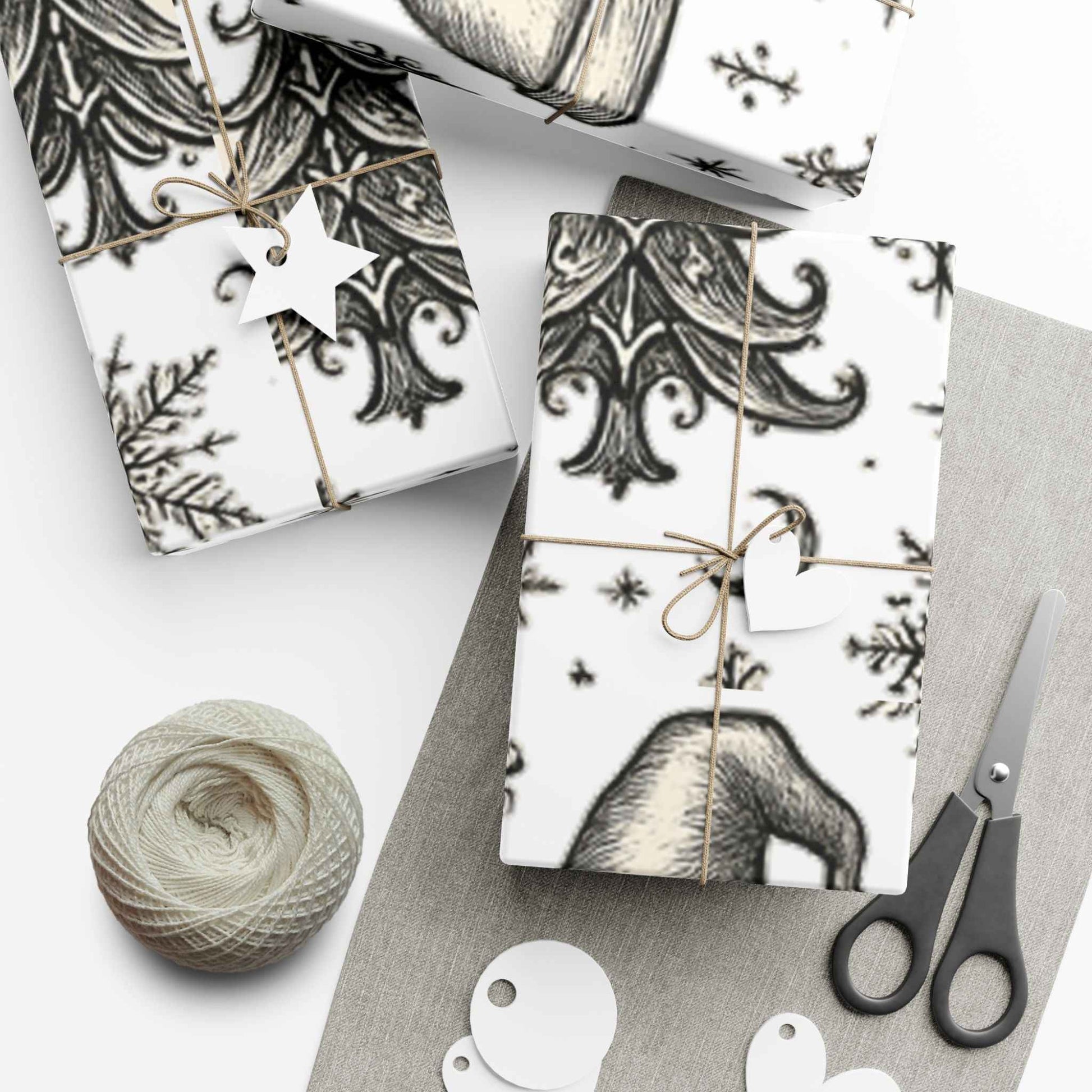 Christmas Tree & Bell Gift Wrap Paper – Vintage Black & White Holiday Wrapping