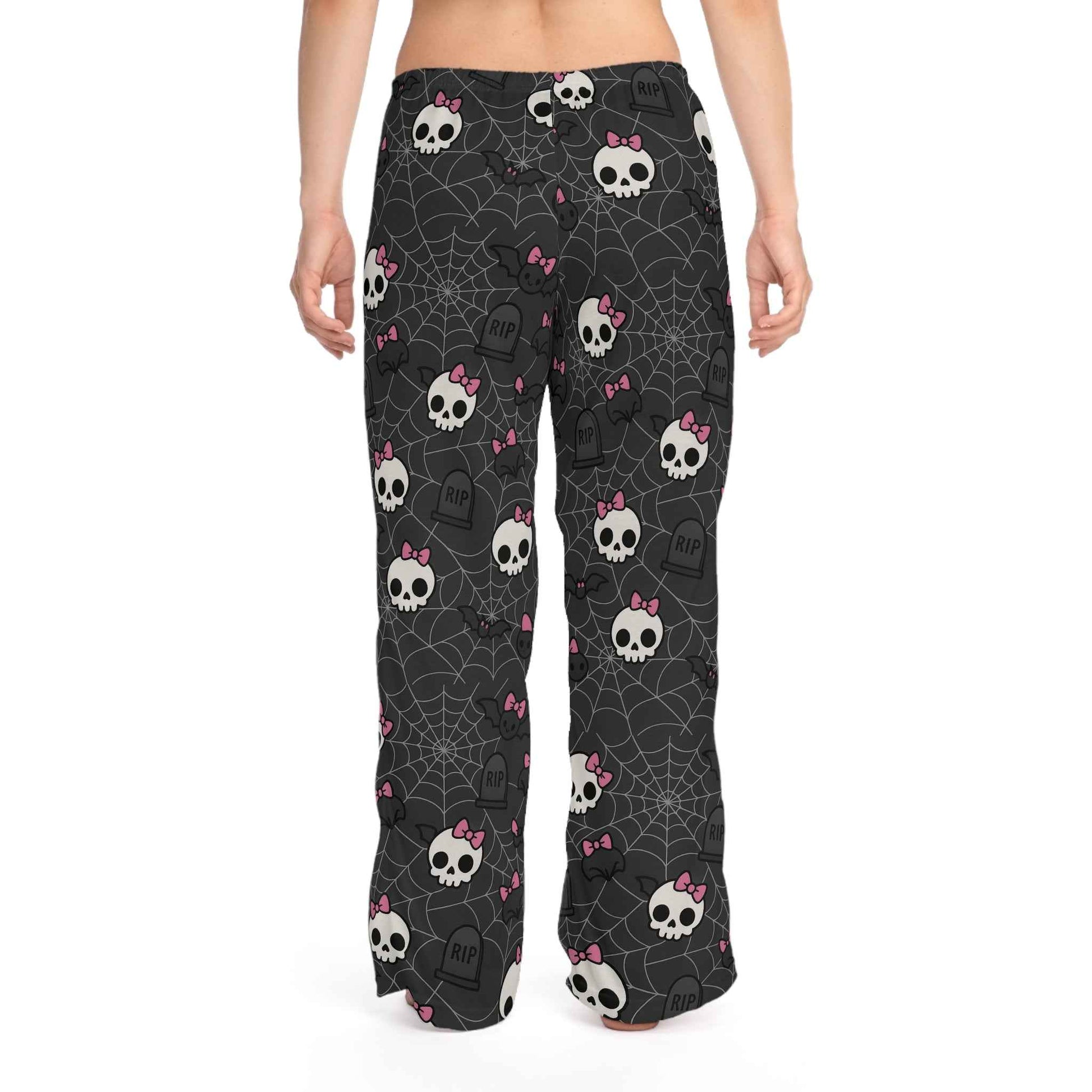 Pink Bow Skull Pajama Pants — Women's Skull Print Lounge Sleepwear