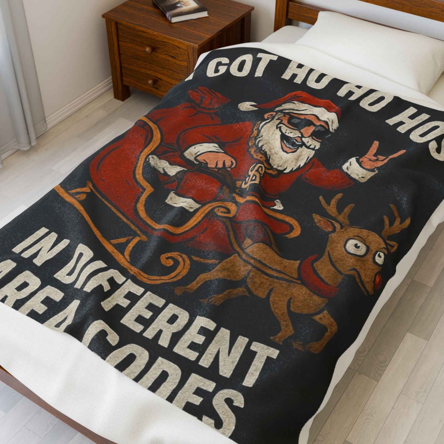 Funny Santa "I Got Ho Ho Hos in Different Area Codes" Velveteen Plush Blanket