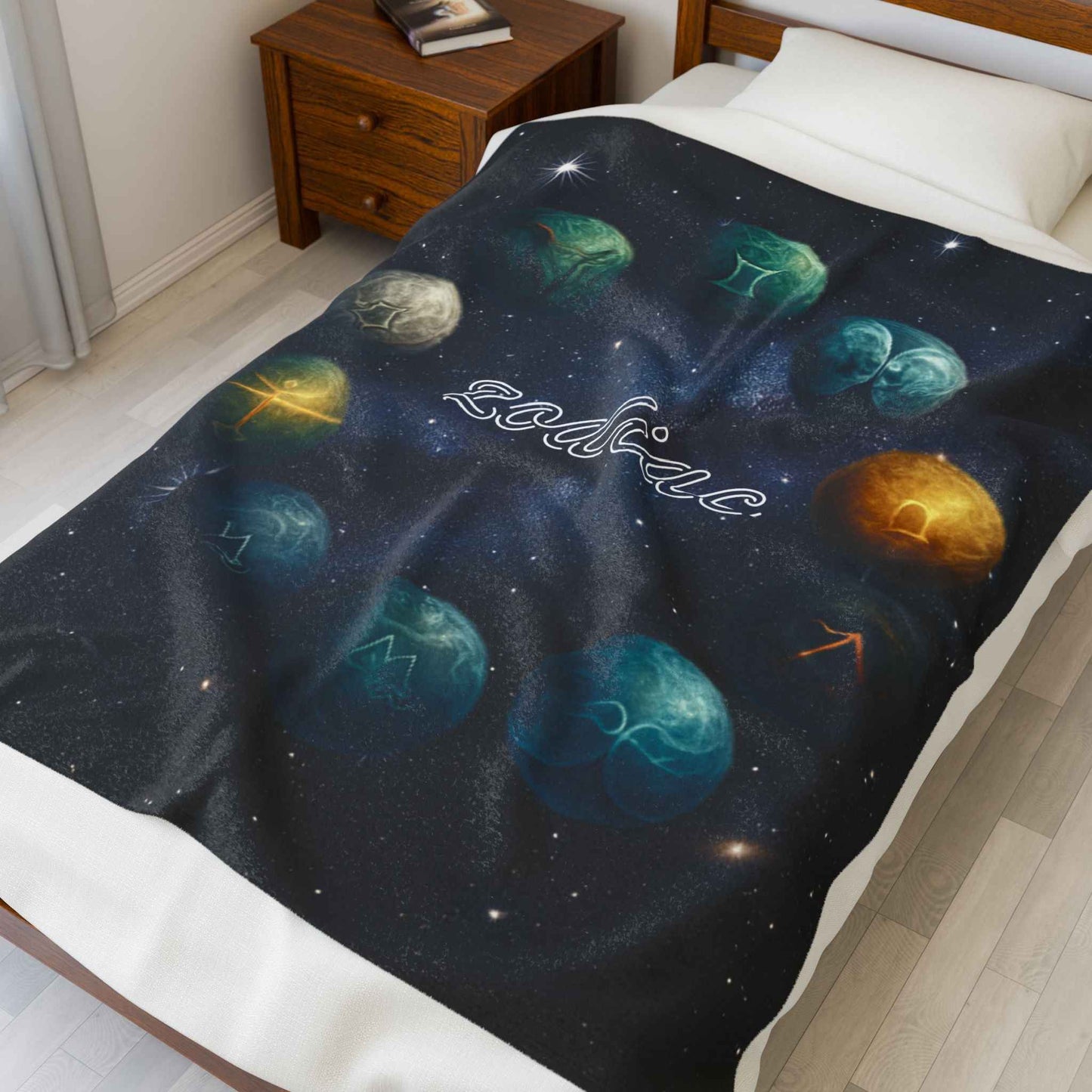 Astrological Planets Velveteen Plush Blanket — Cosmo Star Map Throw