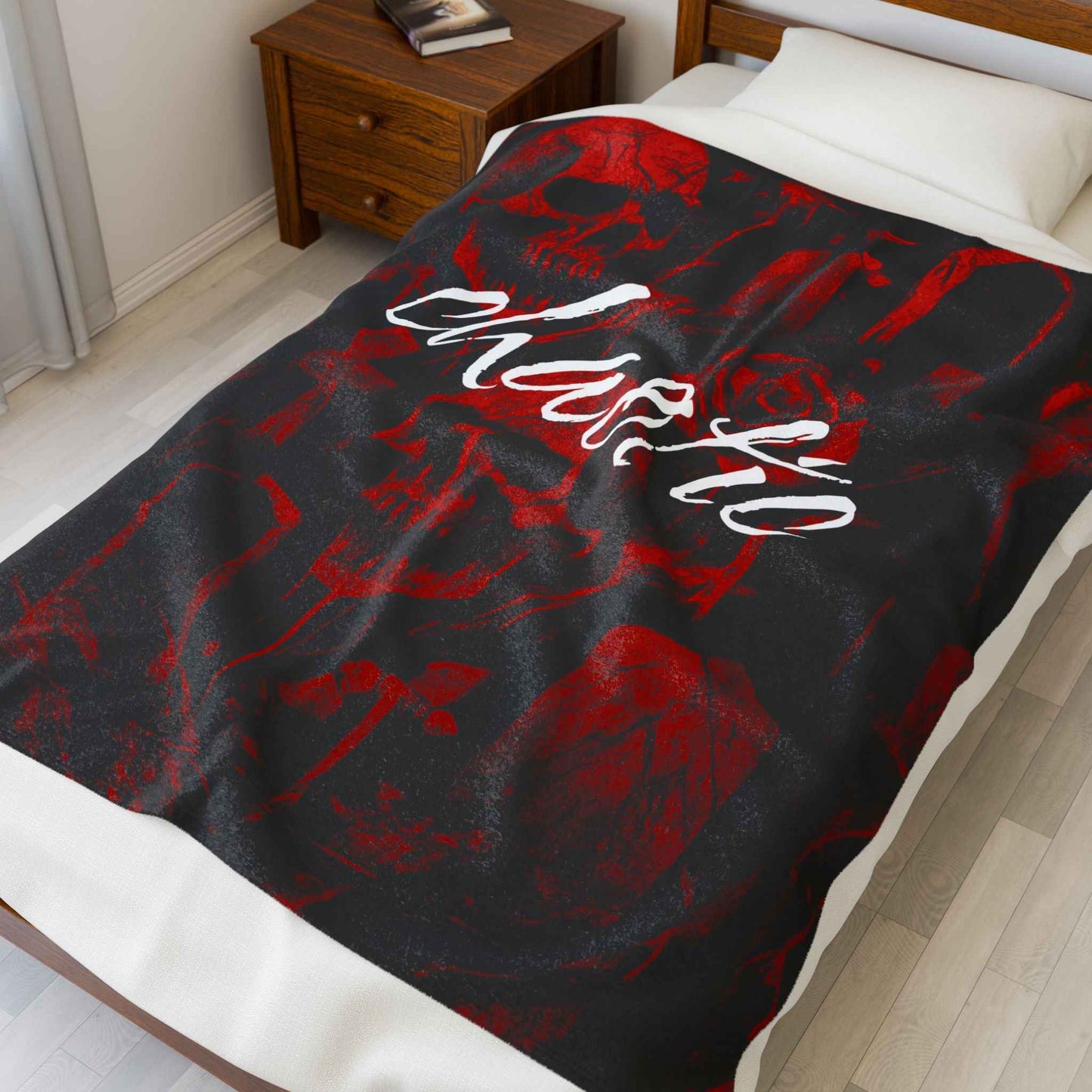 Chaotic skulls and roses Velveteen Plush Blanket | gothic coffin pattern