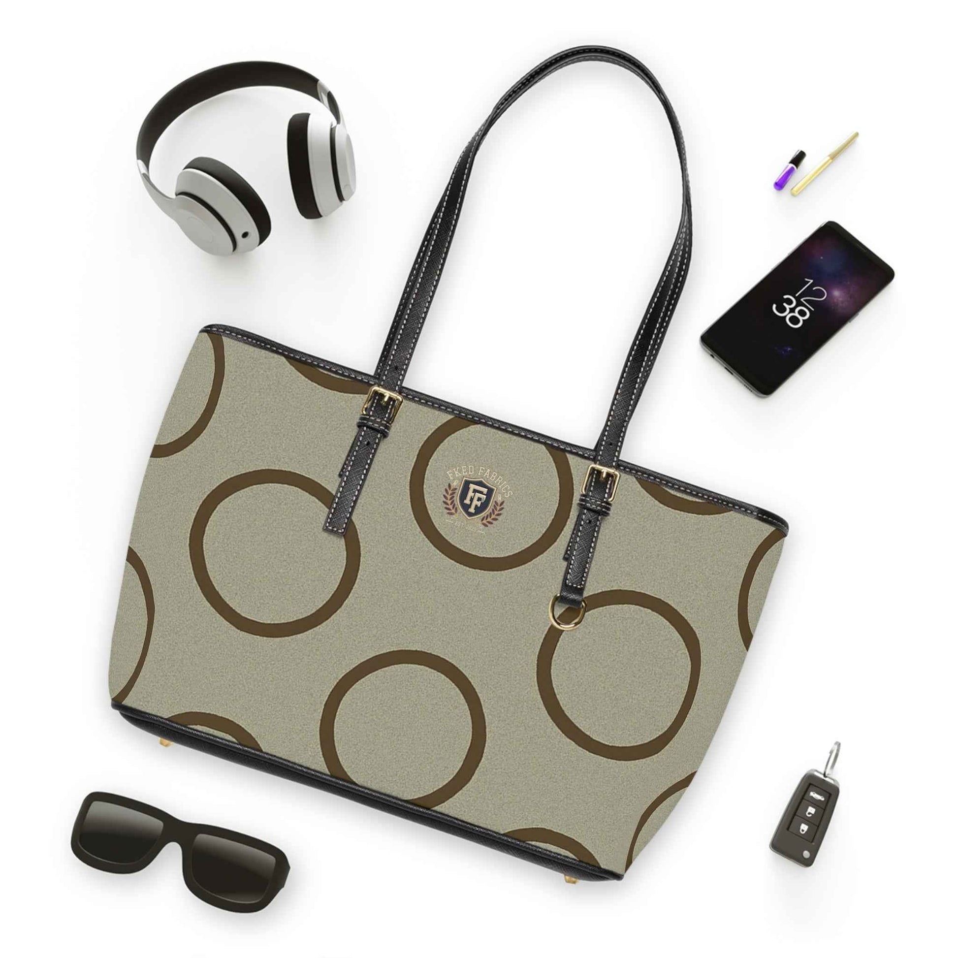 Brown Circle Pattern PU Leather Shoulder Bag — Stylish Everyday Tote