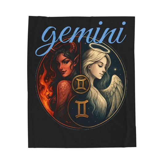 Gemini Zodiac Velveteen Plush Blanket — Twin Angels & Devils Astrology Throw