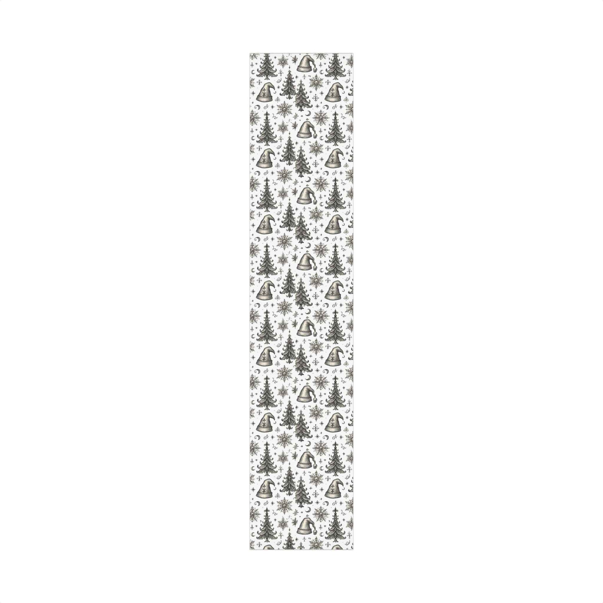 Christmas Tree & Bell Gift Wrap Paper – Vintage Black & White Holiday Wrapping