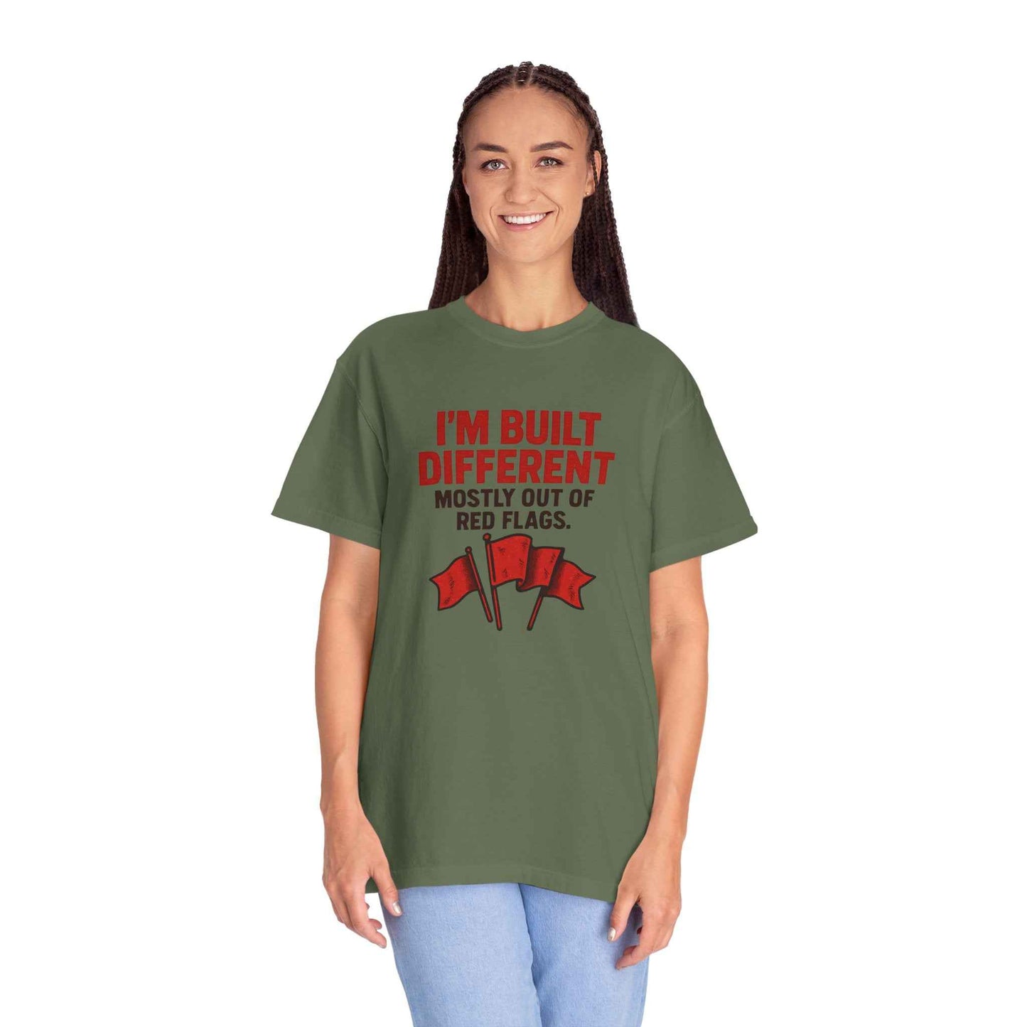 T-Shirt — "I'm Built Different Mostly Out of Red Flags" Funny Graphic Tee