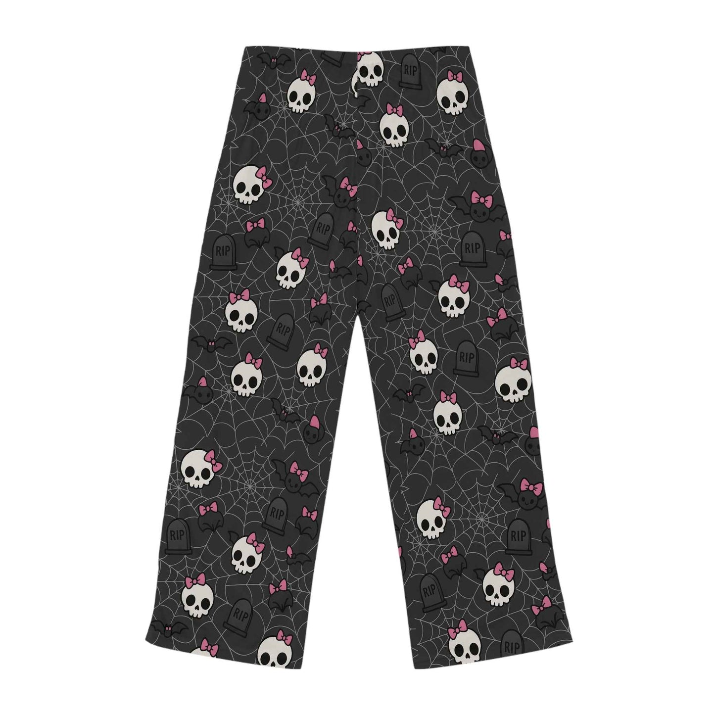 Pink Bow Skull Pajama Pants — Women's Skull Print Lounge Sleepwear