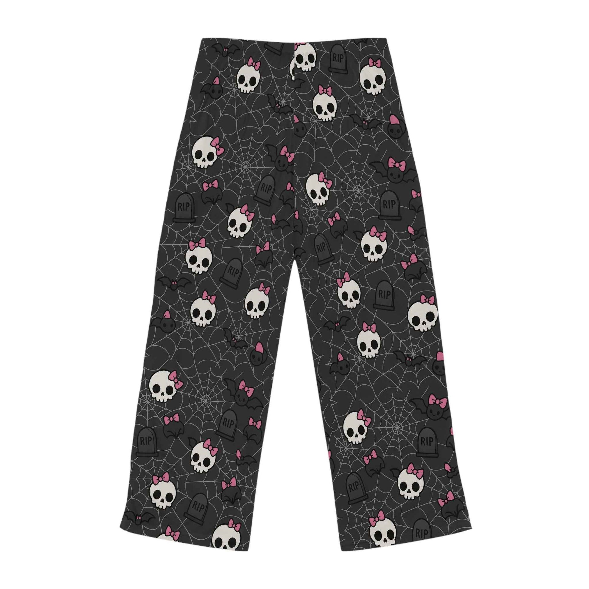 Pink Bow Skull Pajama Pants — Women's Skull Print Lounge Sleepwear