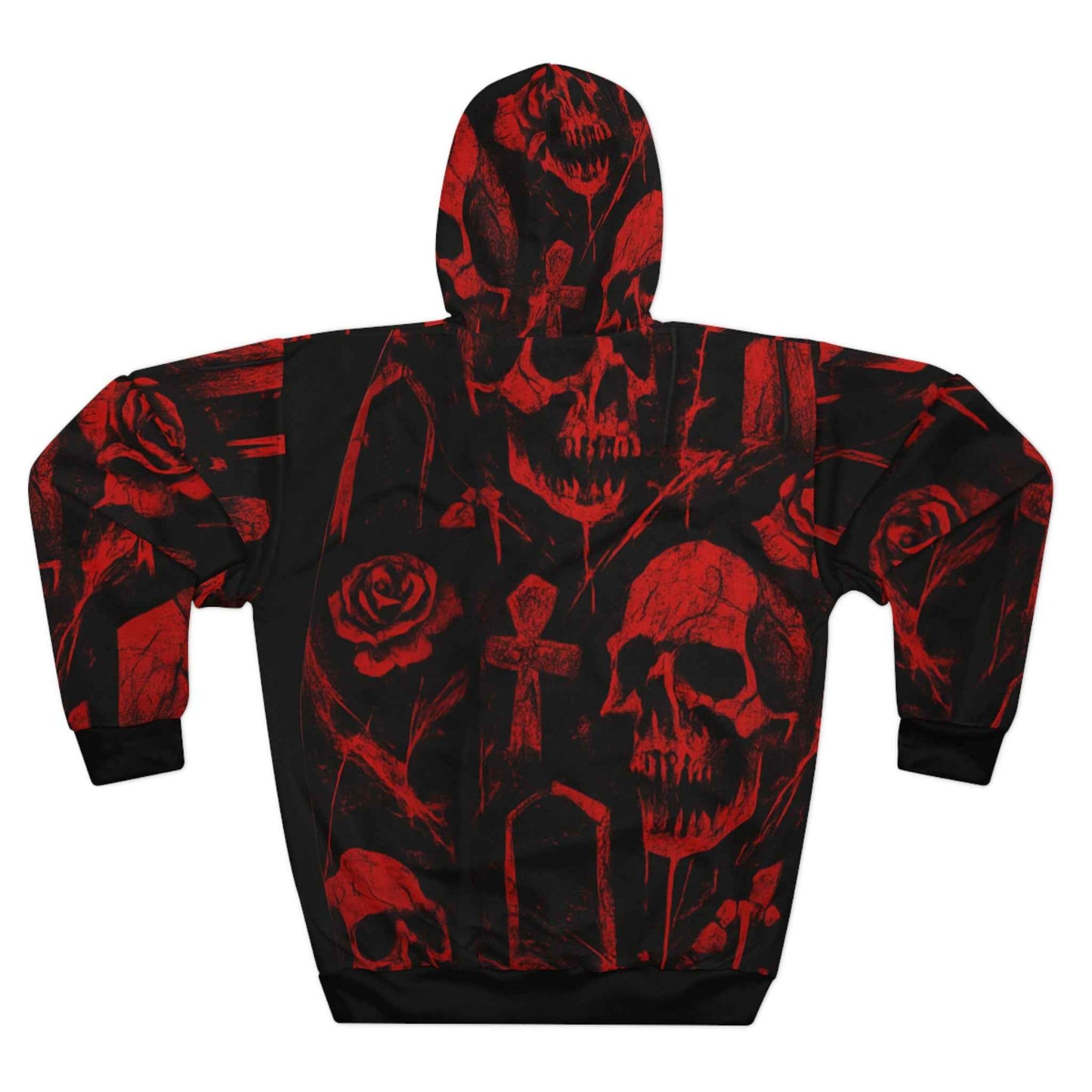 Skull & Rose Hoodie — Gothic Red Skull Pullover