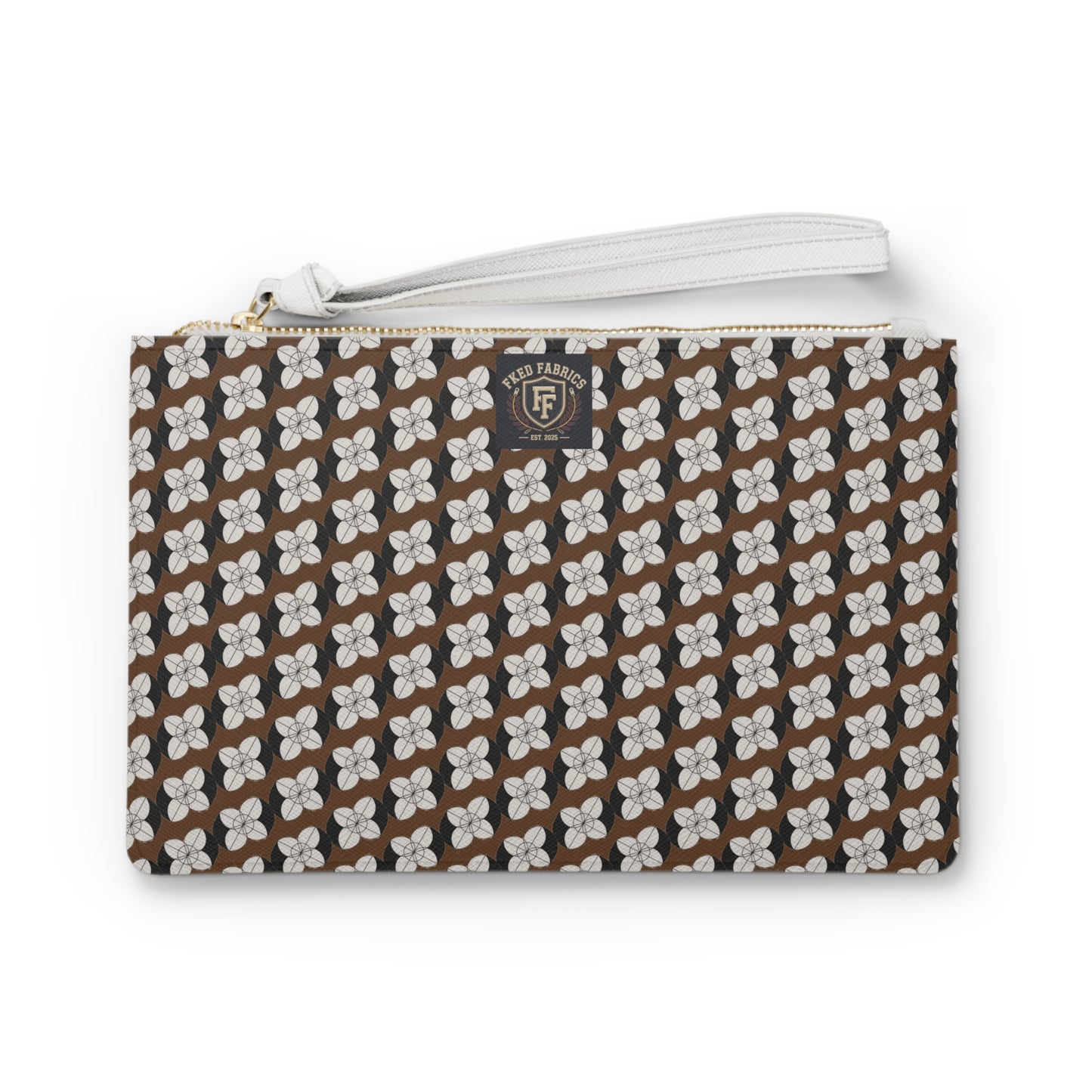 Floral Geometric Clutch Bag — Brown Retro Blossom Wristlet