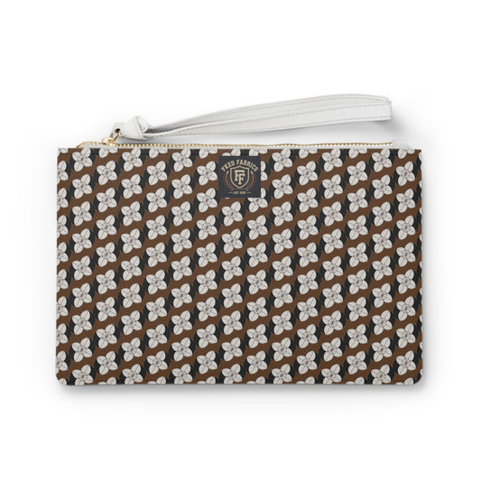 Floral Geometric Clutch Bag — Brown Retro Blossom Wristlet