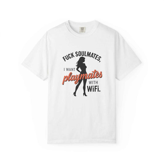 Playmates With WiFi T-Shirt — Funny Graphic Tee with 'Fuck Soulmates, I Want Playmates With WiFi'