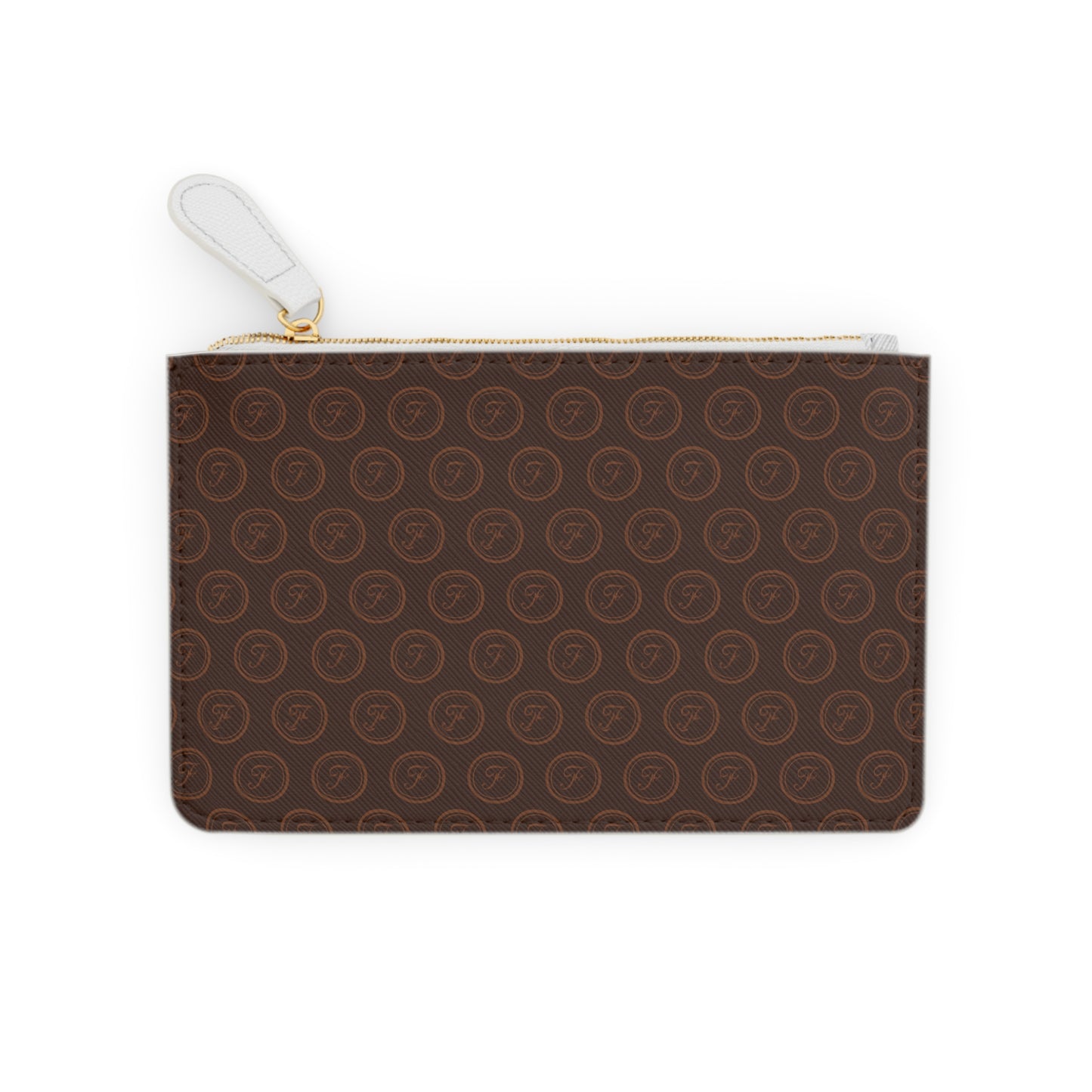 Mini Clutch Bag — Brown Monogram Zip Pouch, Elegant Travel & Everyday Accessory