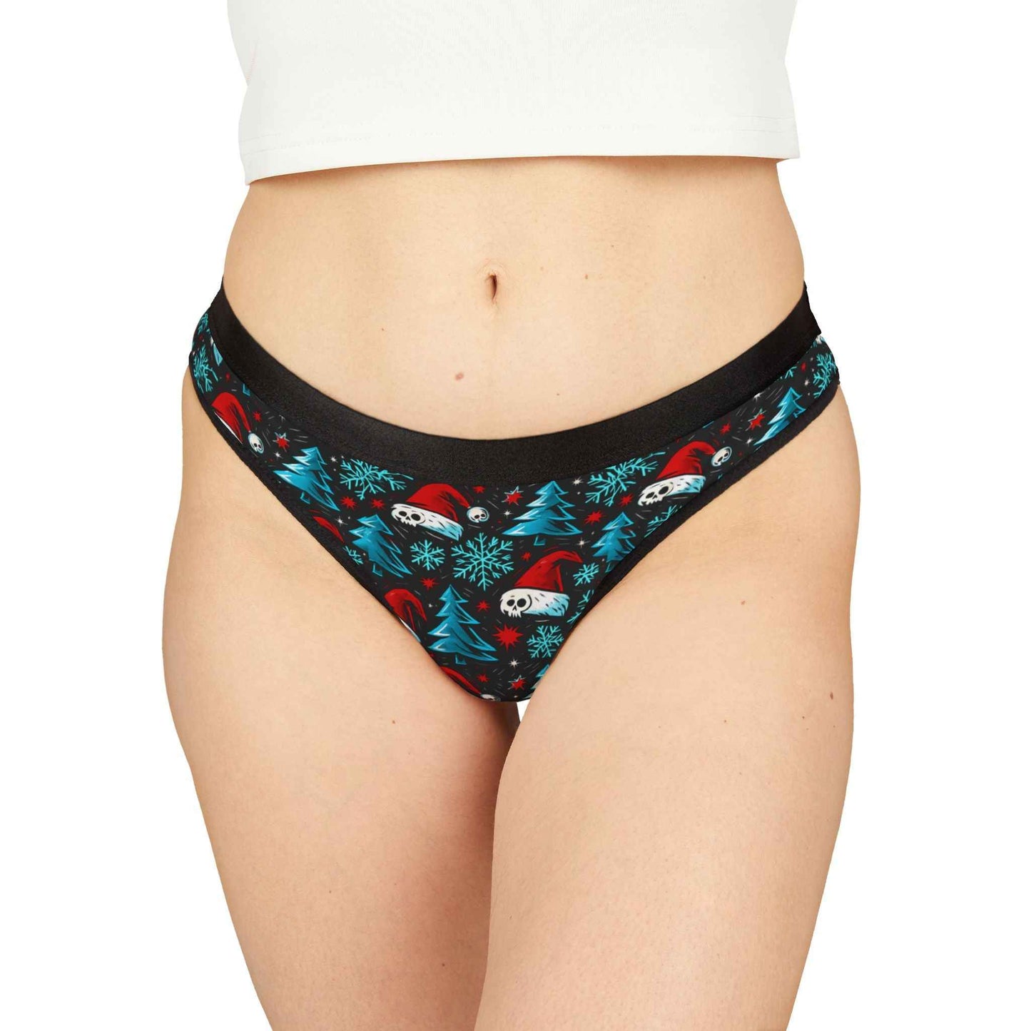 Holiday Skull & Santa Hat Thong — Christmas Skull Print Women's Thong