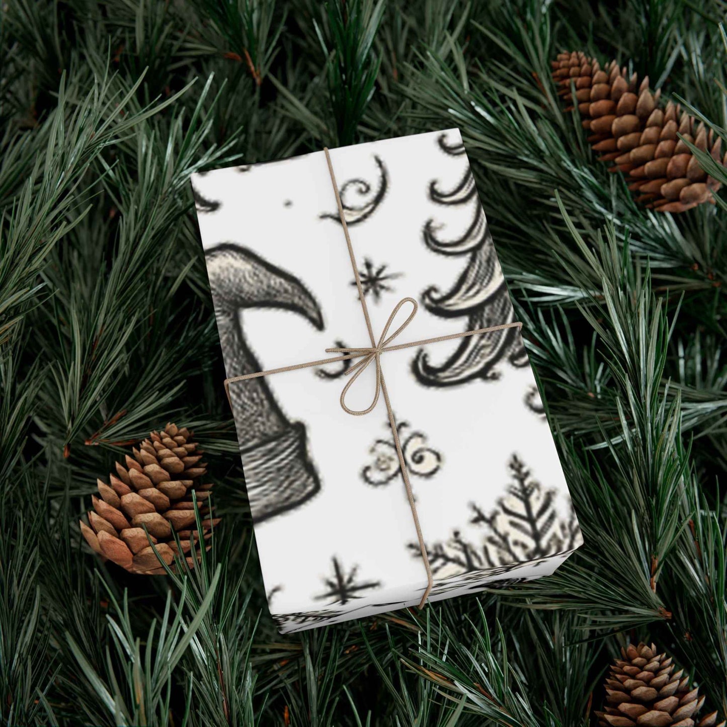 Christmas Tree & Bell Gift Wrap Paper – Vintage Black & White Holiday Wrapping