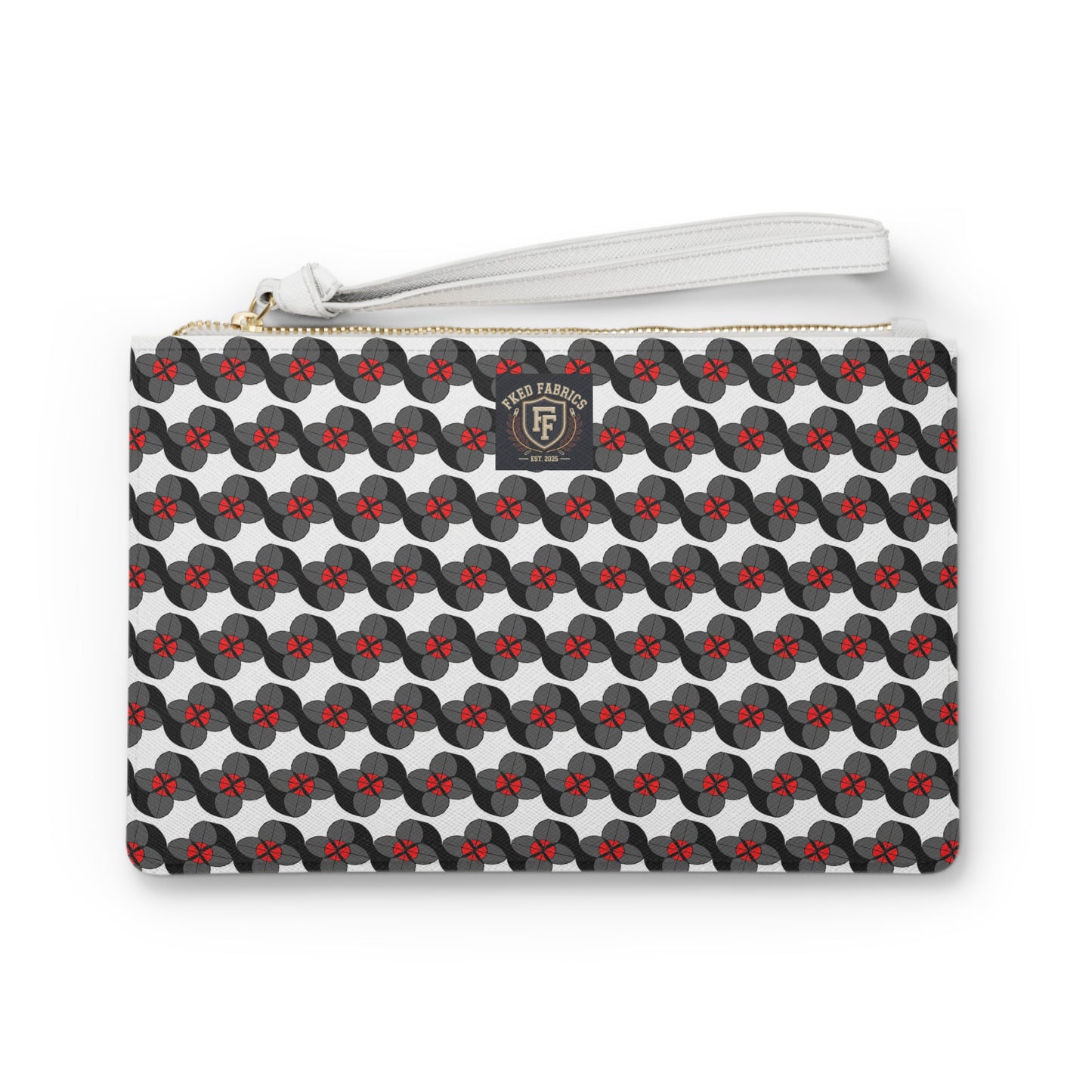Floral Chain Pattern Clutch Bag — Grey & Red Retro Wristlet