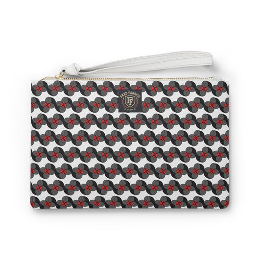 Floral Chain Pattern Clutch Bag — Grey & Red Retro Wristlet
